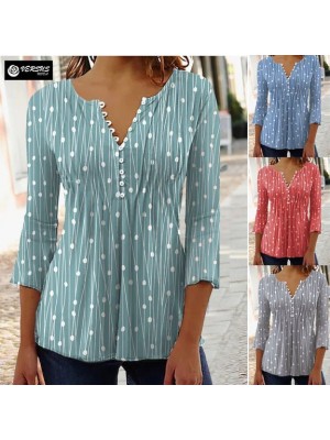 Maglia Top Casual Donna Camicia Scollo a V Abbottonato Woman T-shirt 561063